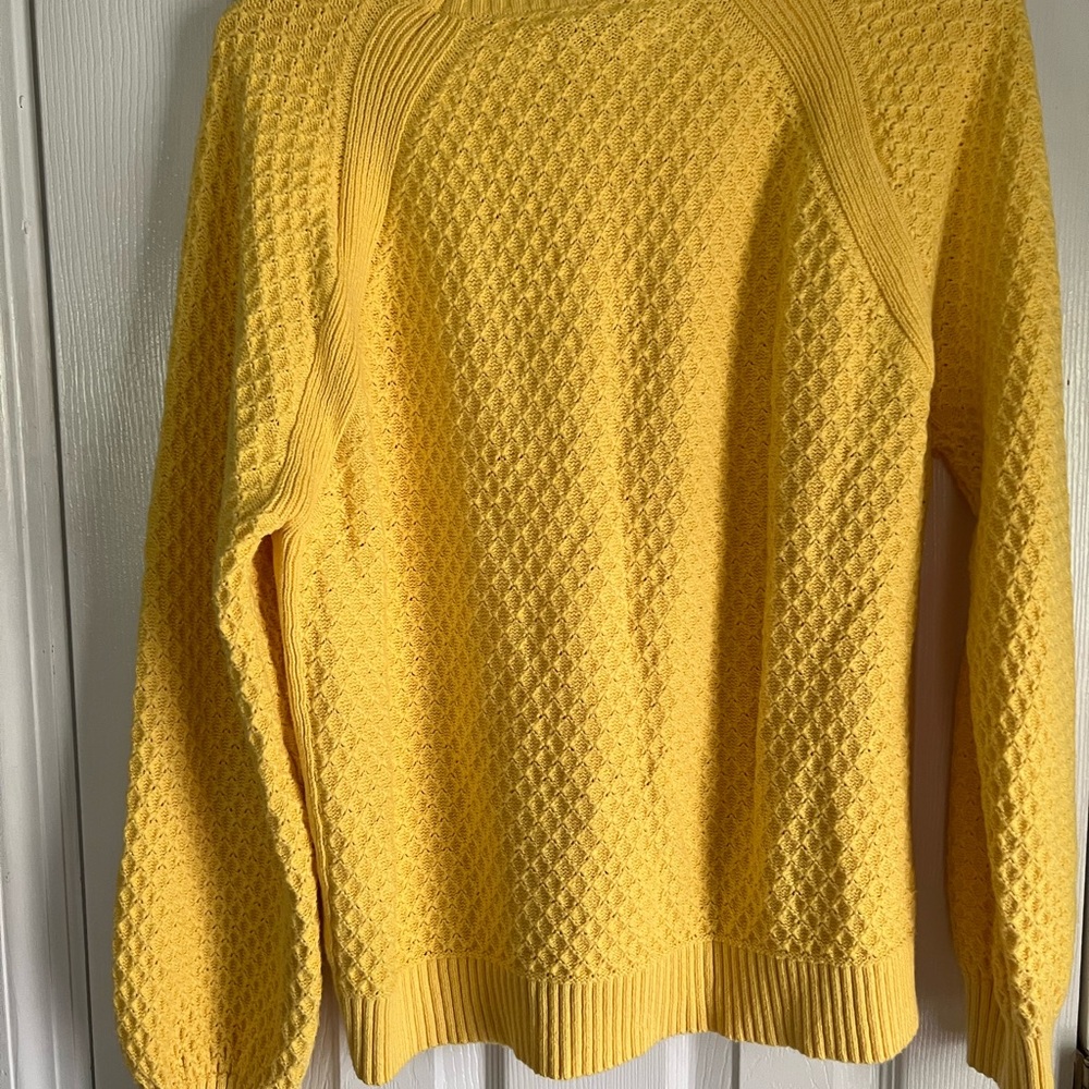 LOFT Yellow Crew Neck Sweater with Textured Knit - Picture 2 of 2